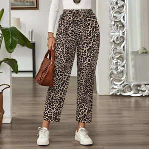 Multicolor Casual Women's Elastic Waist Corduroy Straight Leg Pants